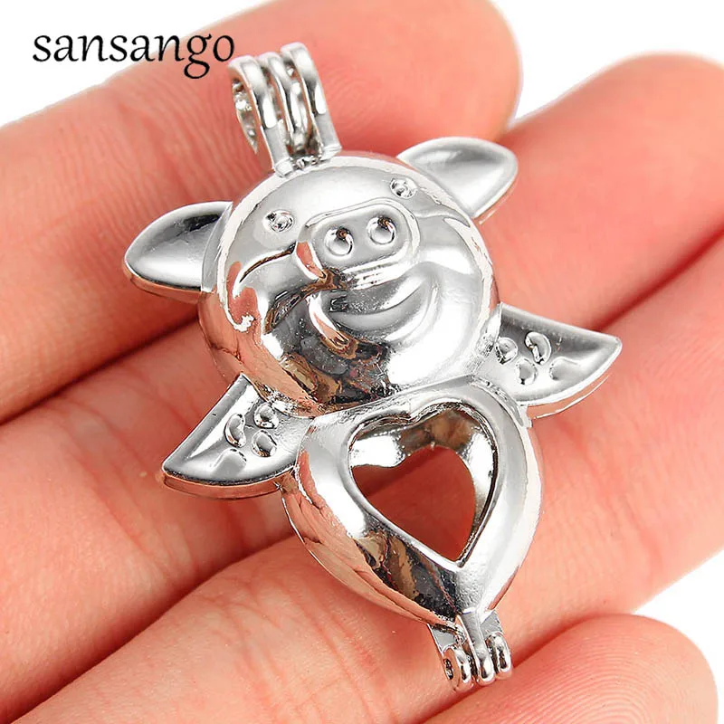 

1 Pcs White K Pig Shape Alloy Locket Pearl Cage Pendants Necklace For DIY Fashion Jewelry Making Necklace Bracelets Charm