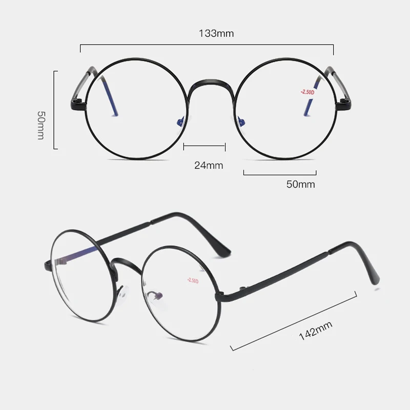 Seemfly ретро круглые металлические очки для близорукости женские и мужские короткие прозрачные очки с градусом+ 1,0+ 1,5+ 2,0+ 2,5+ 3,0+ 3,5+++ 4
