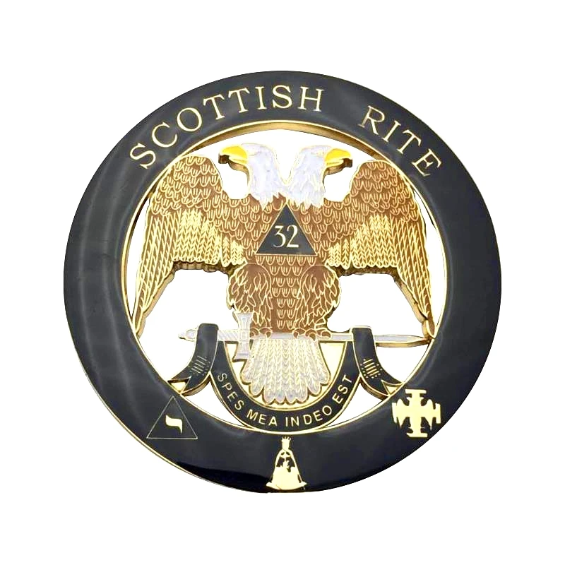 

3" Masonic Car Emblem Gold Scottish Rite 32 Degree Wing Down Mason Auto Truck Motorcycle Decal Sticker Badge With Red Adhesive