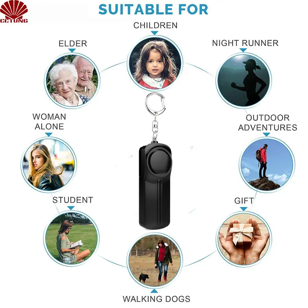 130db Slim Body Safe Sound Alarm Keychain with SOS Emergency LED Light & Self Defense to Keep Powerful Safety Property Assurance
