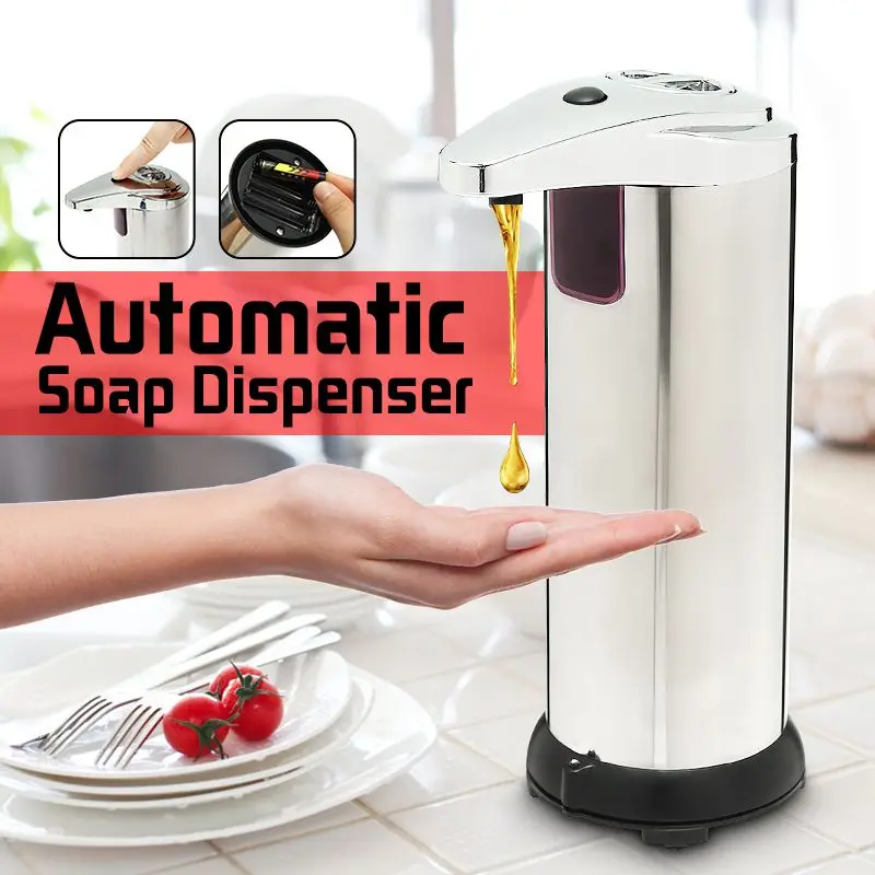 

1Pcs 280ml Stainless Steel Sensor Soap Dispenser Pump Automatic Liquid Soap Dispenser Shower Kitchen Soap Bottle For Bathroom