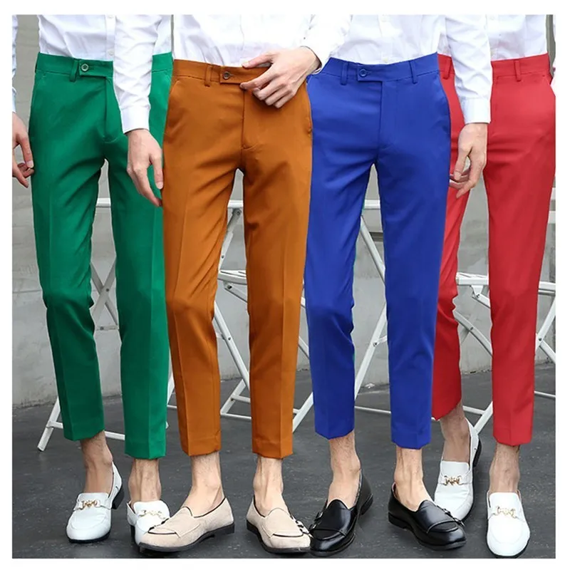 

2019 New Casual Business Suit Pants Men's Suit Trousers Male 4 Colors Solid Color Slim Fit Mens Trousers Pantalon Homme Costume