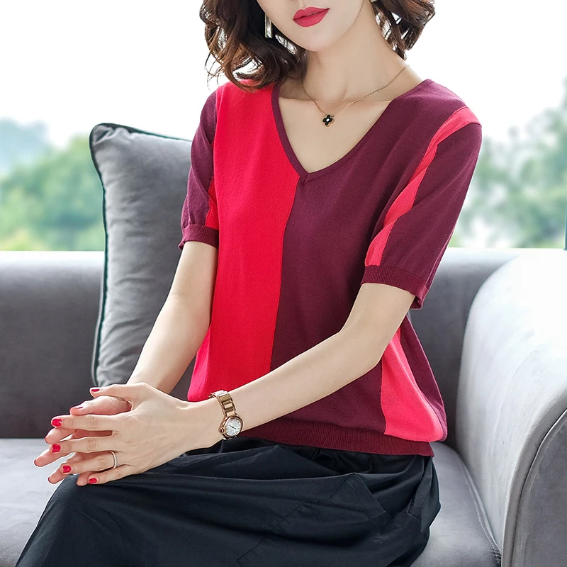 النساء البلوزات الصيف السترة و صداري Crewneck خليط السترة تويست سحب صداري 2019 يسبب محبوك البلوزات أعلى