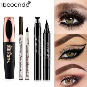 

3 Pcs/Set 4D Silk Fiber Lash Mascara 3 Forks Tattoo Eyebrow Pencil Black Liquid Eye-liner Pen Eye Liner Stamper Eye Makeup set