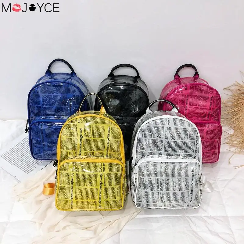 

Women School Bag Wild Fashion Backpack Unisex Newspaper Print Canvas PVC Backpack Travel Casual Student Schoolbags Women Bag