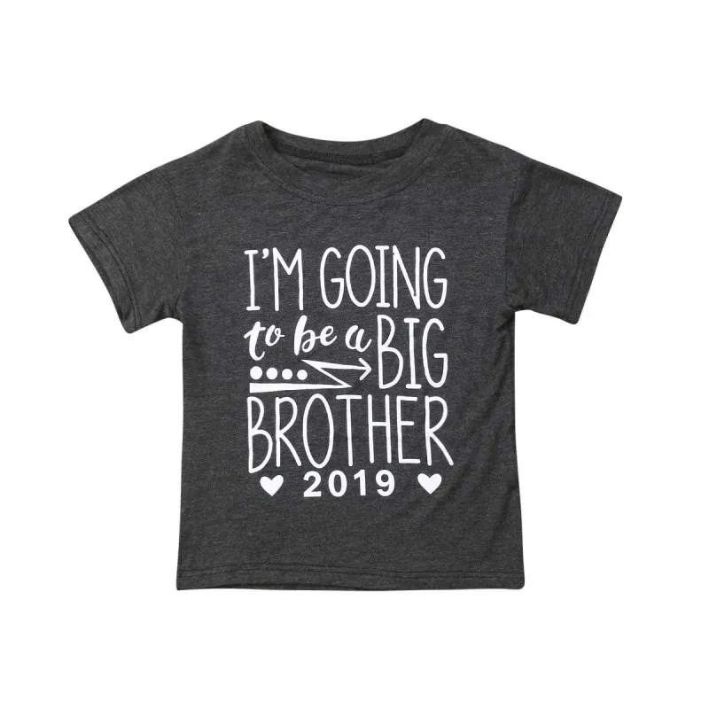 Big Brother Kids T Shirt Toddler Baby Boy Short Sleeve T shirts Letter Print Cotton Shirt Gray