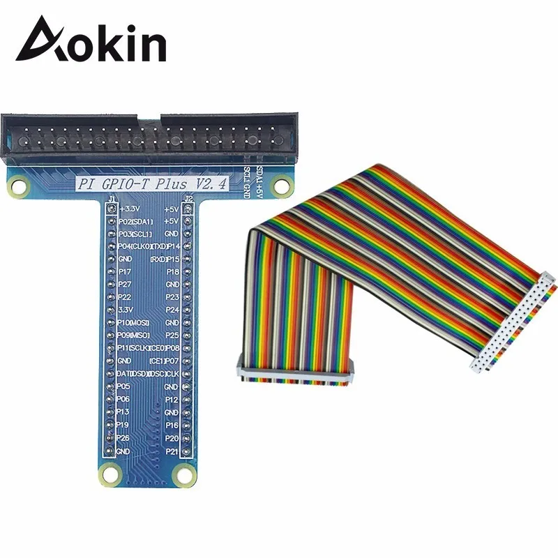 Aokin Gpio T Type Expansion Module Board Adapter with 40 Pin Gpio Female To Female Rainbow Cable For Raspberry Pi3 / 2 Model B