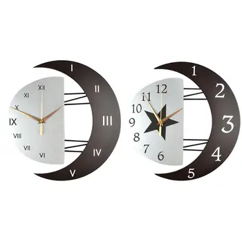 

3D Wall Clock Modern Design Hollow Wooden Moon Shape Mute Quartz Watch Wall Clock On The Wall Decoration For Home Hanging Clock
