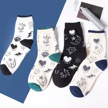 Новинка, женские забавные носки с изображением каменной Луны, чулочно-носочные изделия, весенние носки с бриллиантовым сердечком, простые, яркие, стильные, кавайные, полностью хлопковые носки
