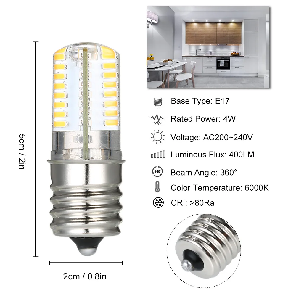 Новое поступление AC200~ 240 В/AC100-140V 2 шт. E17 светодиодный лампочка микроволновая лампа для духовки 4 Вт 6000 К белый светильник дневного света лампы