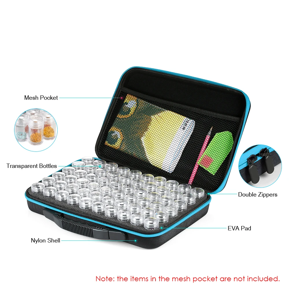 

15/30/60Bottles Diamond Painting Box Shockproof Drop-proof Double-Zipper Closure Embroidery Rhinestones Storage Container Case