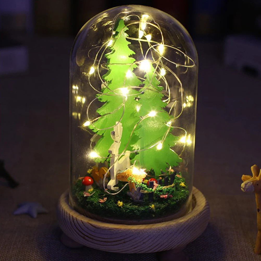 Мини стеклянный шар Деревянный DIY Дом комплект Творческий Блестящий миниатюрный пейзаж Led со стеклянной крышкой для взрослых женщин подарок
