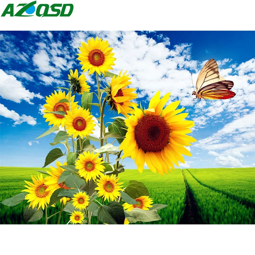 AZQSD 5D DIY Алмазная мозаика с полным сверлом алмазная вышивка в Подсолнух стразы для