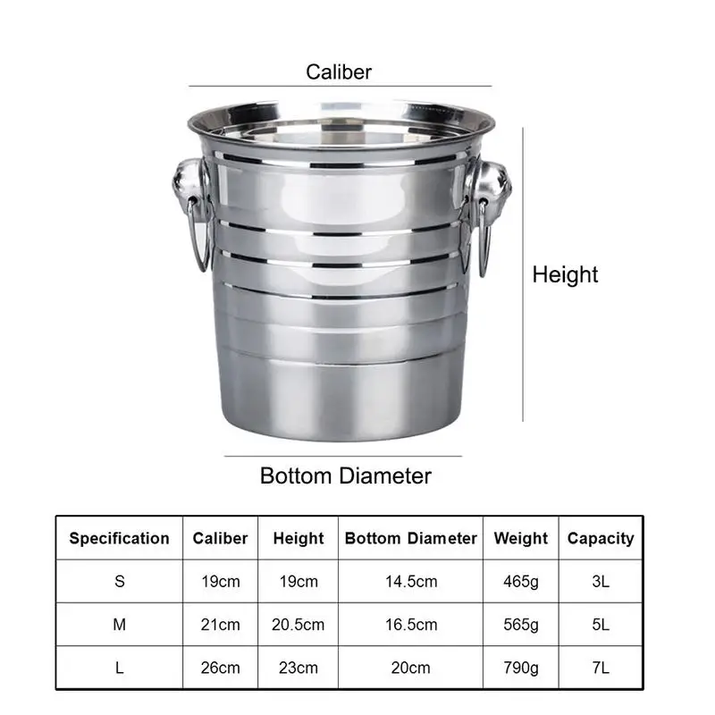 3L/5L/7L Высокое качество нержавеющая сталь ведро льда толстый держатель льда контейнер для бара вечерние бочки шампанского вина серебро