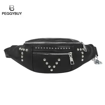 

Women Waist Bag New Fashion Chest Bum Bag PU Leather Rivet Crossbody Fanny Pack Sports Wallet