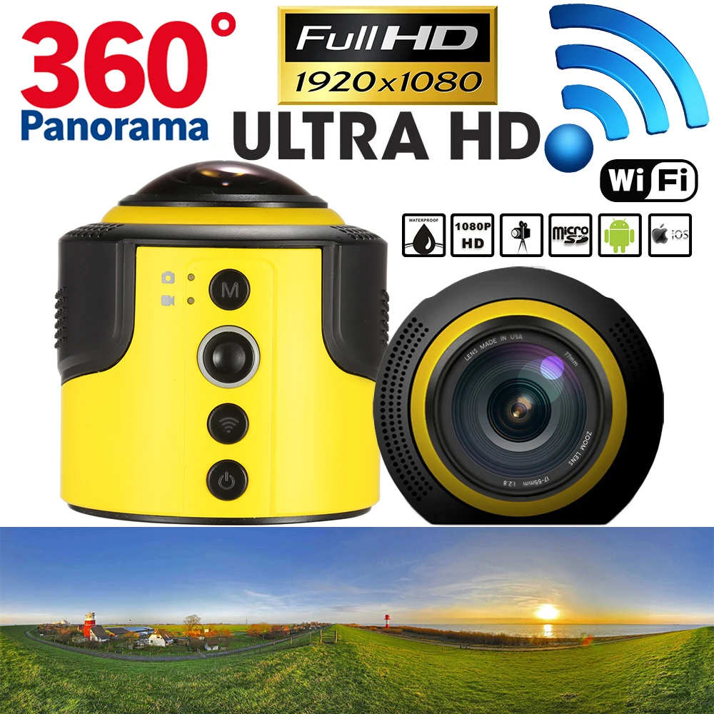 Камера с обзором 360 градусов Detu Wi Fi 1080P 30fps 8 Мп рыбий глаз для виртуальных очков