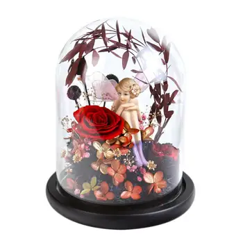 

AUGKUN Everlasting Flower Illuminated Light with Glass Cover and Rose Pattern Box for Valentine's Day Decoration For Girlfriend