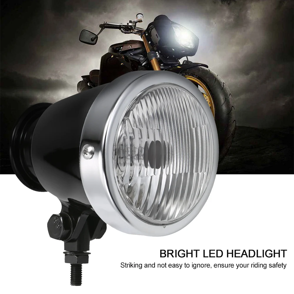12v 60w Universal Motorcycle Led Headlight Headlamp Front Lights Driving Lamp Black Case
