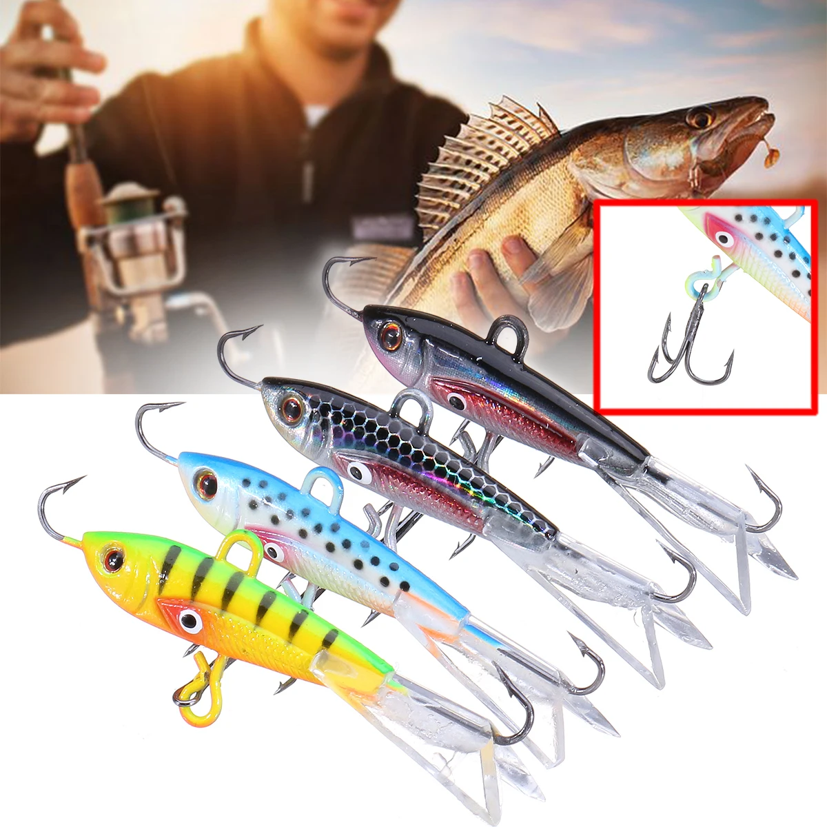 4pcs Winter Ice Fishing Lure Jig Lures Minnow Hard Bait