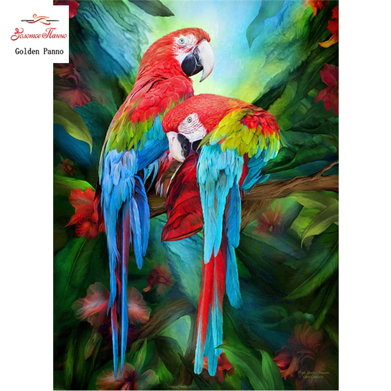

GOLDEN PANNO Diamond Painting Full Square 5D Diy Daimond Embroidery Diamant Mosaic Sale rhinestones pictures Two Parrots 03