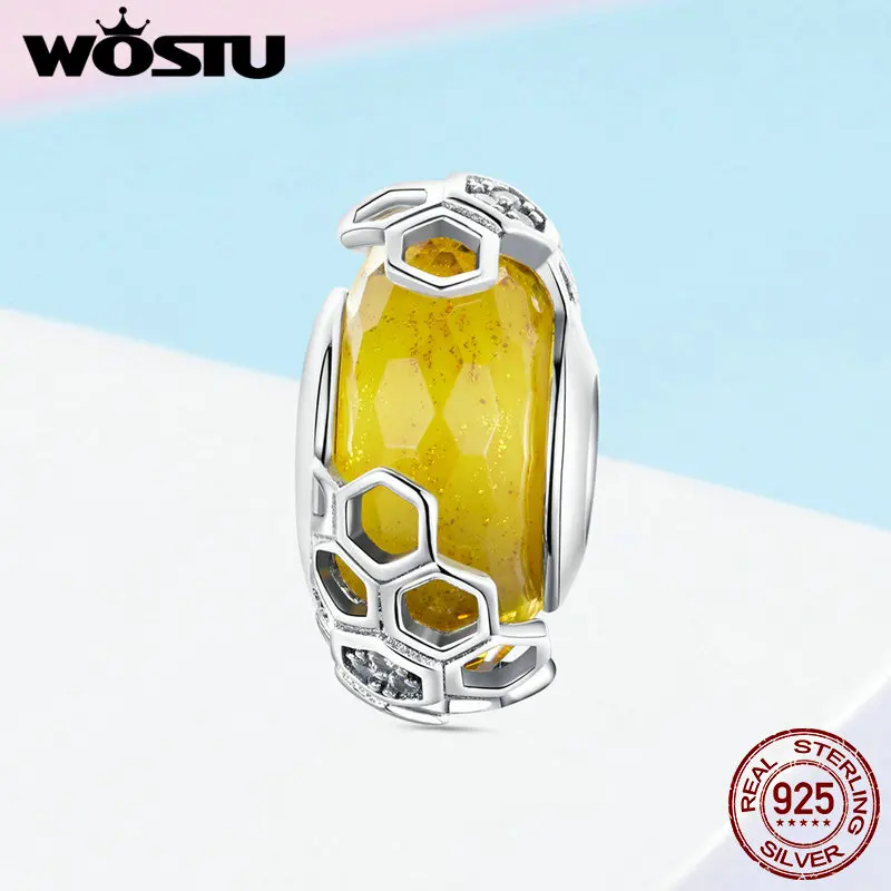 WOSTU, настоящее 925 пробы, серебряный, модный, соты, бусины, талисманы, подходят к оригиналу, браслет, браслет для женщин, роскошные ювелирные изделия CQC1073