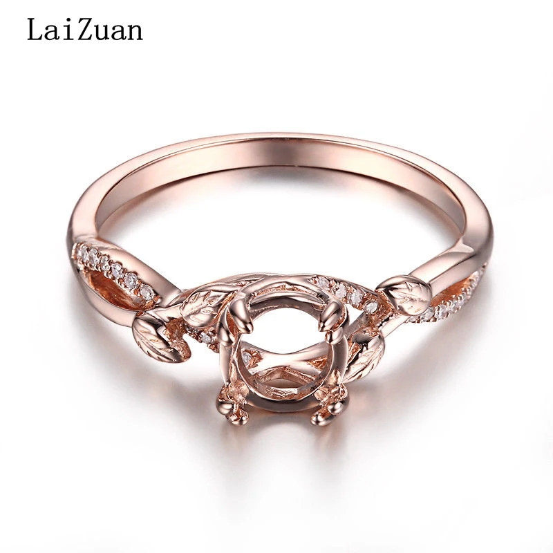 

LaiZuan Solid 14K Rose Gold Round Cut 6.5mm 0.1CT 100% Genuine Diamonds Semi Mount Engagement Ring Setting Women Elegant Jewelry
