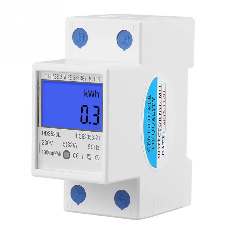 

DDS528L-230V LCD Backlight Single Phase Energy Meter Watt KWh Meter DIN Rail Mounting