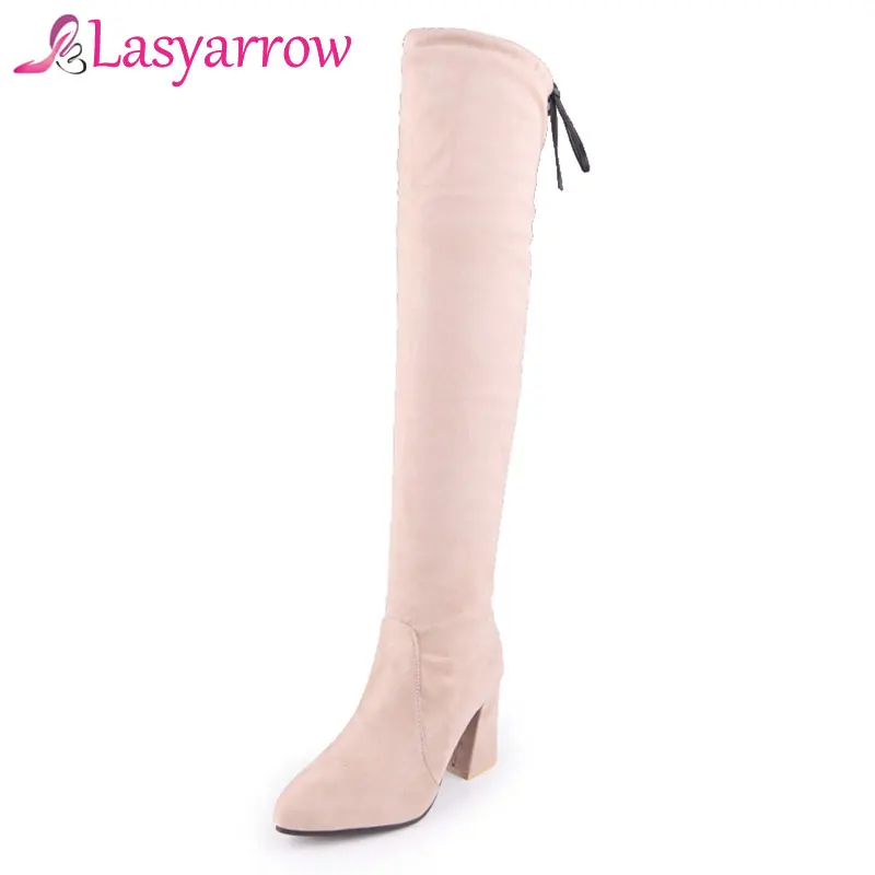 

Lasyarrow Large Size 32-50 Black Gray Thigh High Long Boots Autumn Womens Shoes Hoof Heel High Thigh High Boots Zipper Botas