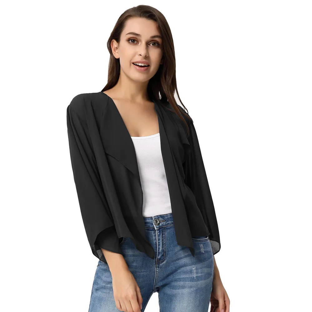 

Women's Lightweight Long Sleeve Open Front See-Through Chiffon Shrug Bolero split Irregular hem