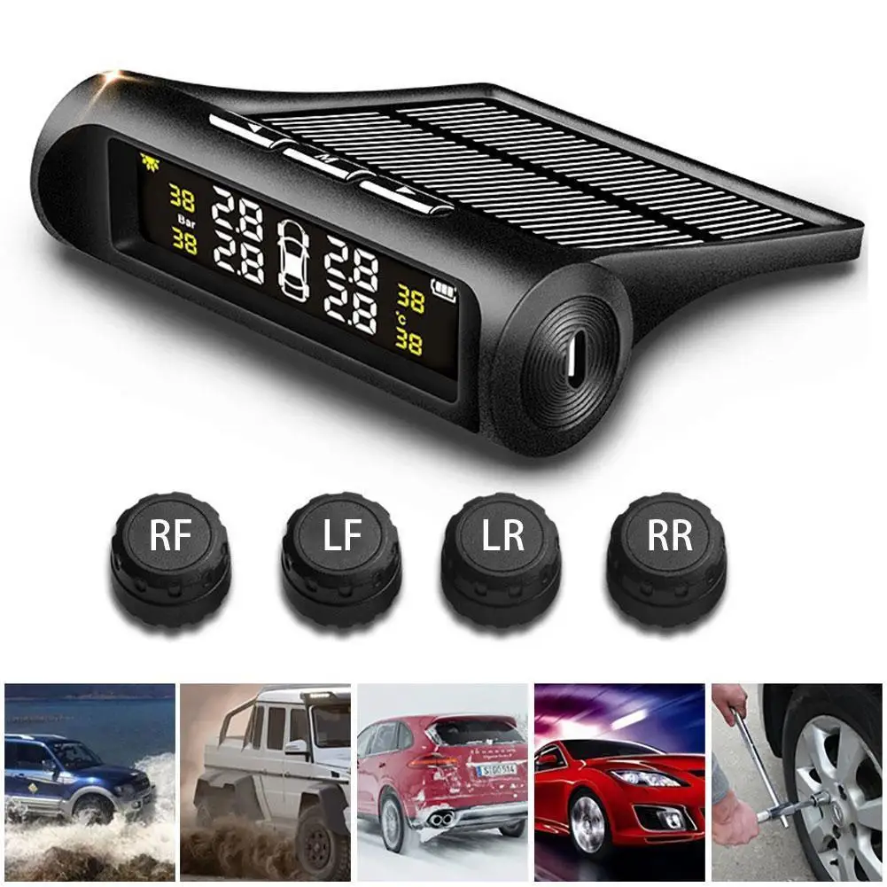 

Smart Car TPMS Tyre Pressure Monitoring System Solar Power Charging Digital LCD Display Auto Security Alarm System