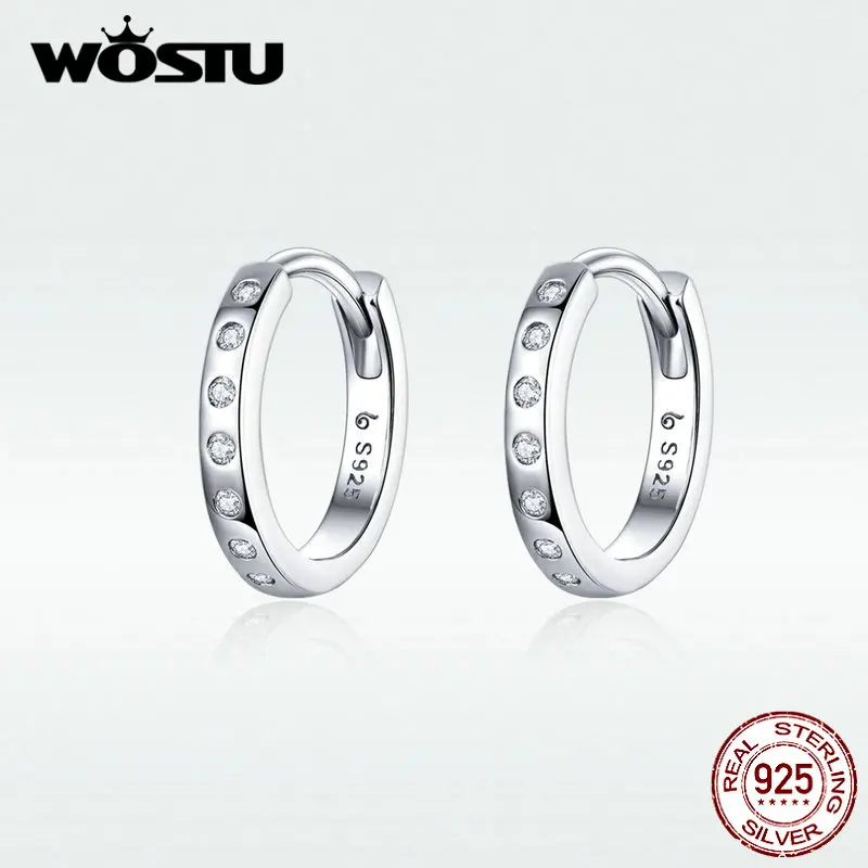WOSTU простые ушные зажимные серьги-клипсы для женщин, горячая мода, подлинные 925 пробы серебряные CZ серьги, модные ювелирные изделия DAE101