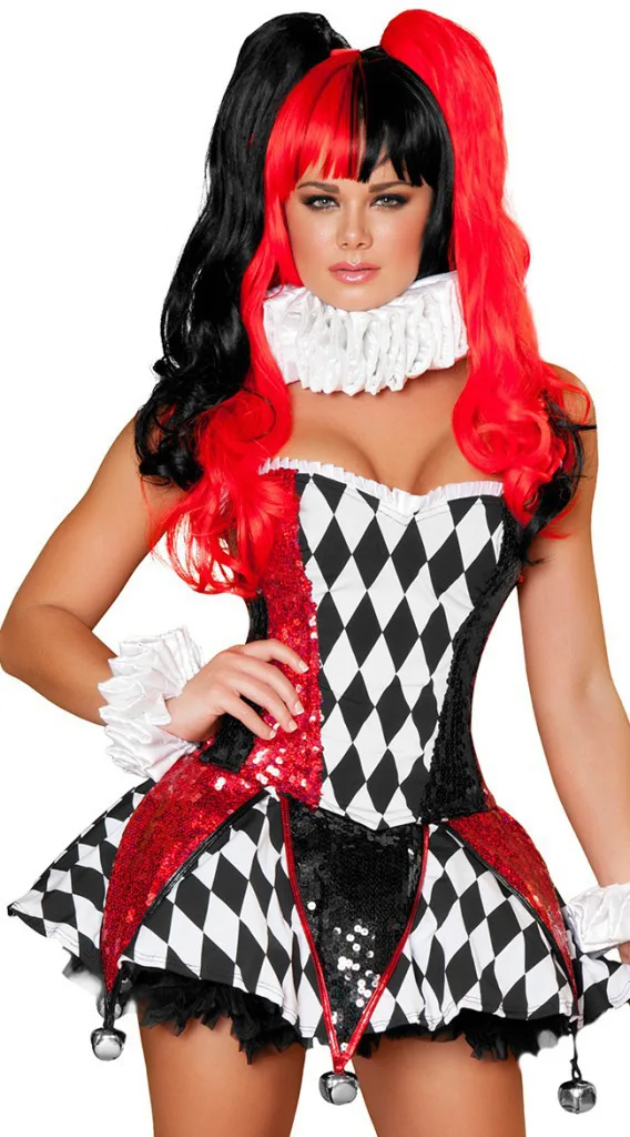 

Woman Sexy Harlequin Circus Clown Cutie Costume Halloween Party Cosplay Court Jester Fancy Dress
