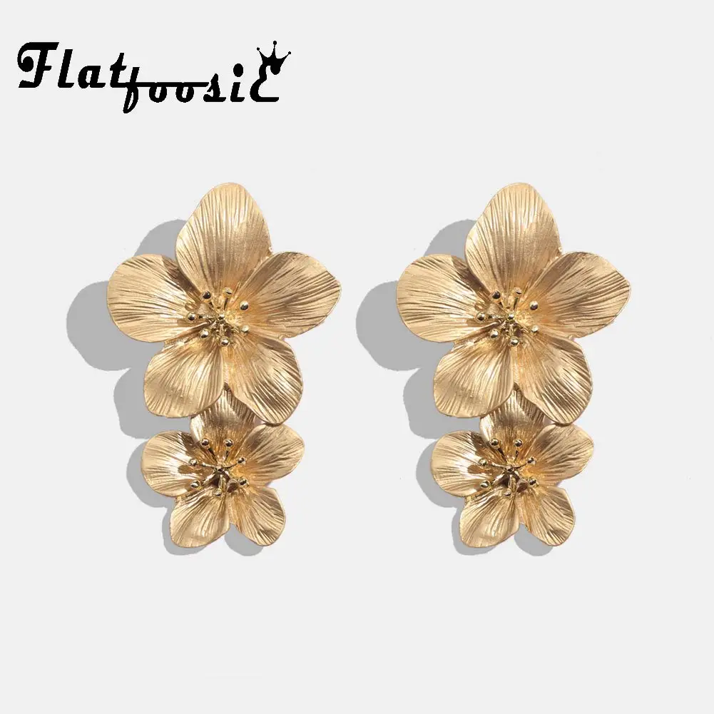Женские серьги гвоздики Flatfoosie модные геометрические золотого цвета в винтажном