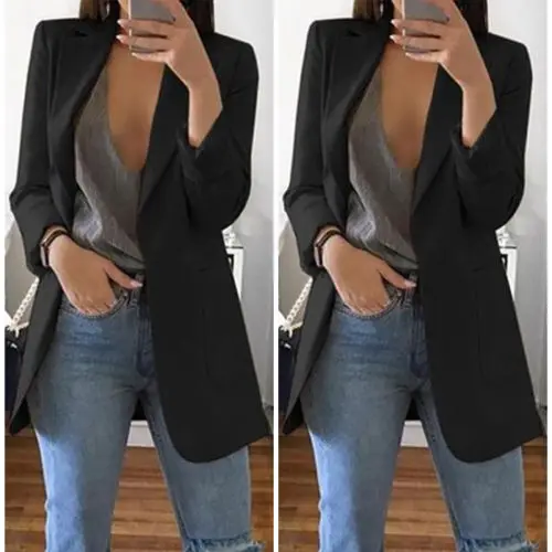 US Womens Long Sleeve Vintage OL Slim Fit Blazer Suit Jacket Coat Casual Outwear With Pocket Newest Cardigan