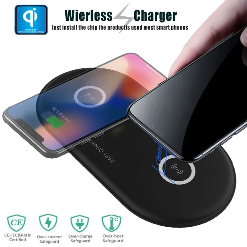 

Dual Qi Wireless Phone Charger Pad for Samsung S10 Plus S10e Huawei P30 Pro Fast Charging Dock Base for iPhone XR XS MAX 8 Plus