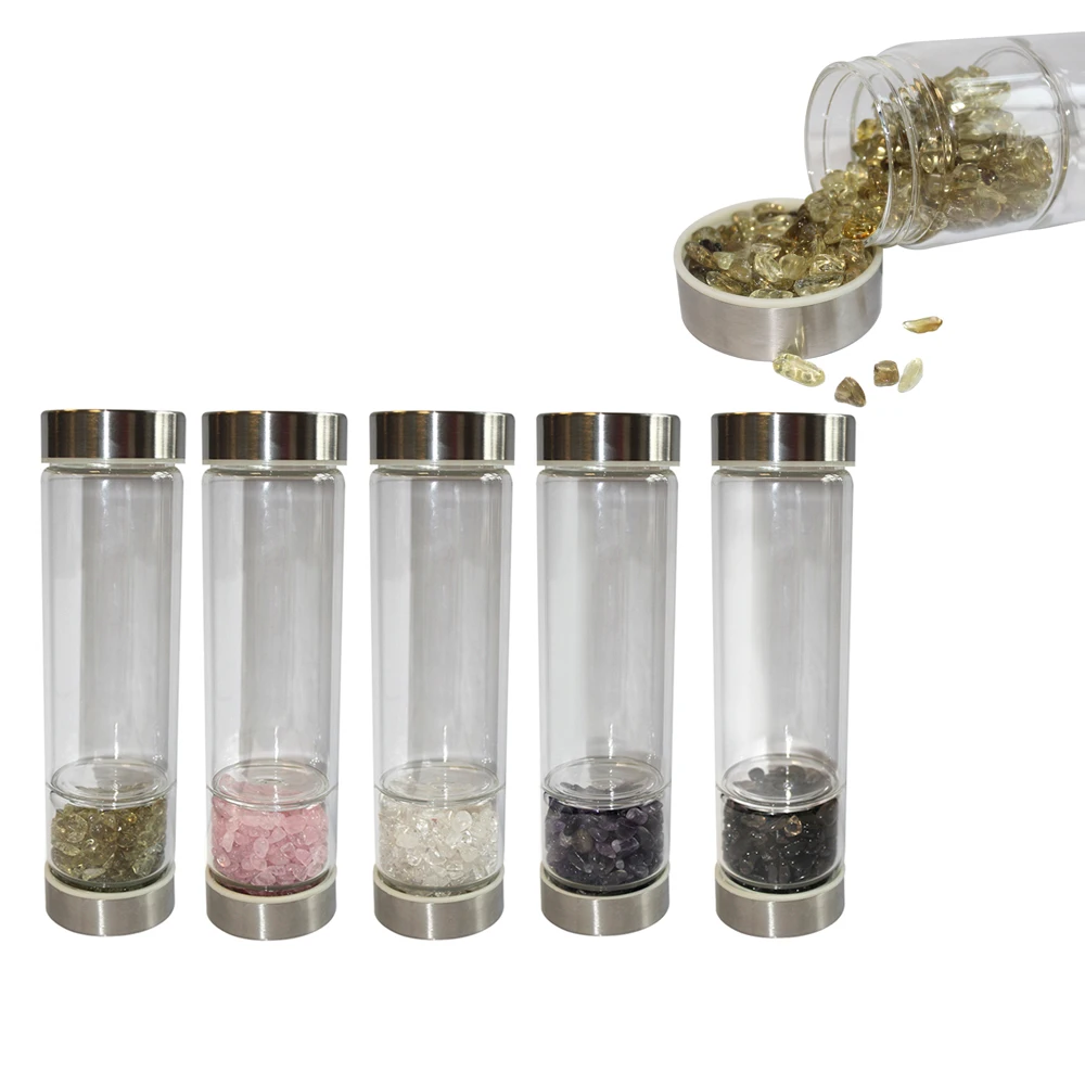 

New Product Creative Natural Quartz Crystal Glass Water Bottle Gravel Irregular Stone Cup Point Wand Healing Infused Elixir Cup