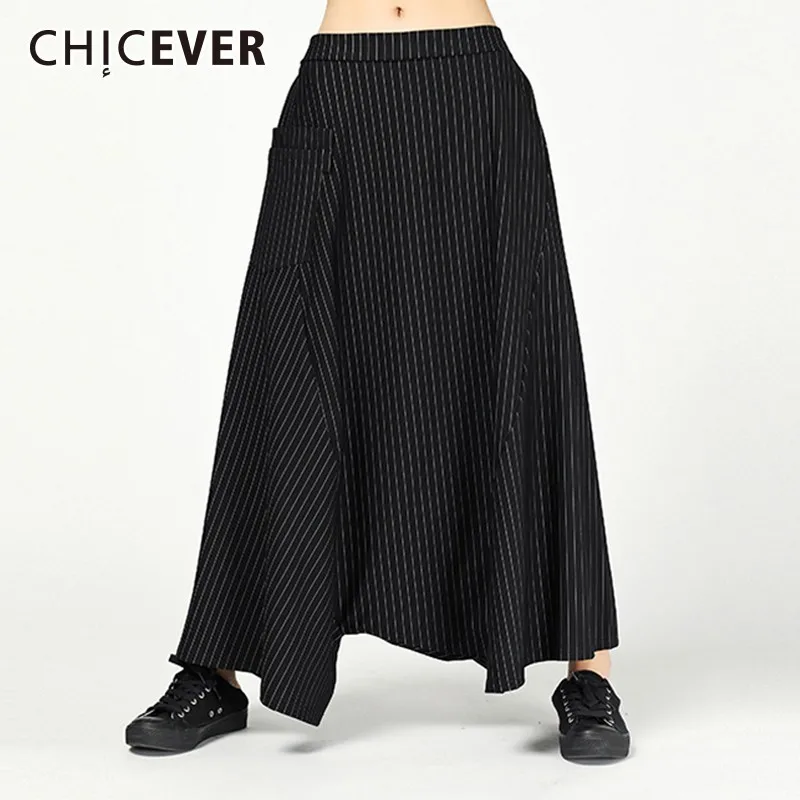 

CHICEVER Striped Trouser For Women Elastic Waist Loose Oversize Black Women's Wide Leg Pants Fashion Casual Clothes New