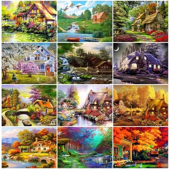

HUACAN Diamond Embroidery House Picture Of Rhinestone 5D DIY Diamond Painting Landscape Full Square Mosaic Home Decor Gift