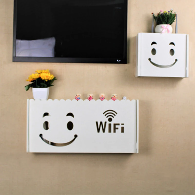 Дешево 1 шт. Беспроводной Wi Fi роутер Коробка Для Хранения ПВХ пластиковыая полка настенный штекер доска кронштейн Органайзер Домашний Декор белая ...