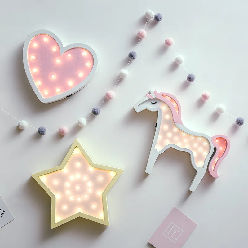 

Cartoon girl/baby bedroom decorative wall lamp Heart nightlight dropshipping unicornio night light cloud star led desk luminaria