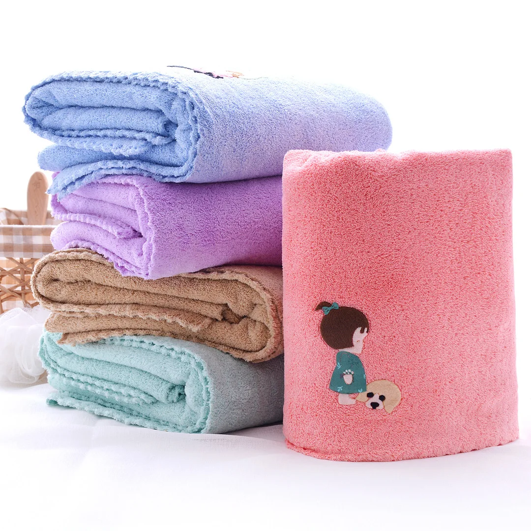 

Hot sale High Density Coral Cloth with Soft Nap Applique Embroidered Trimming Bath Towel Adult Water Absorption Super