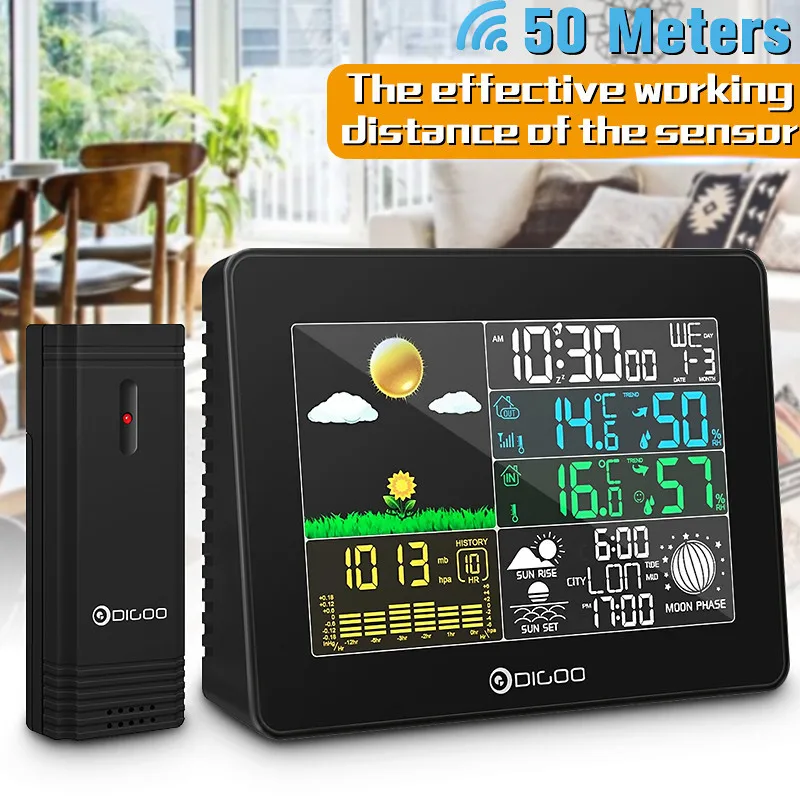 Дешево Digoo DG TH8868, Цифровая метеостанция, беспроводная, для помещений и улицы, датчик температуры, приборы, гигрометр, термометр, часы