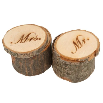 

2pcs Wooden Printed Mr & Mrs Shabby Chic Rustic Wedding Ring Pillow Bearer Box