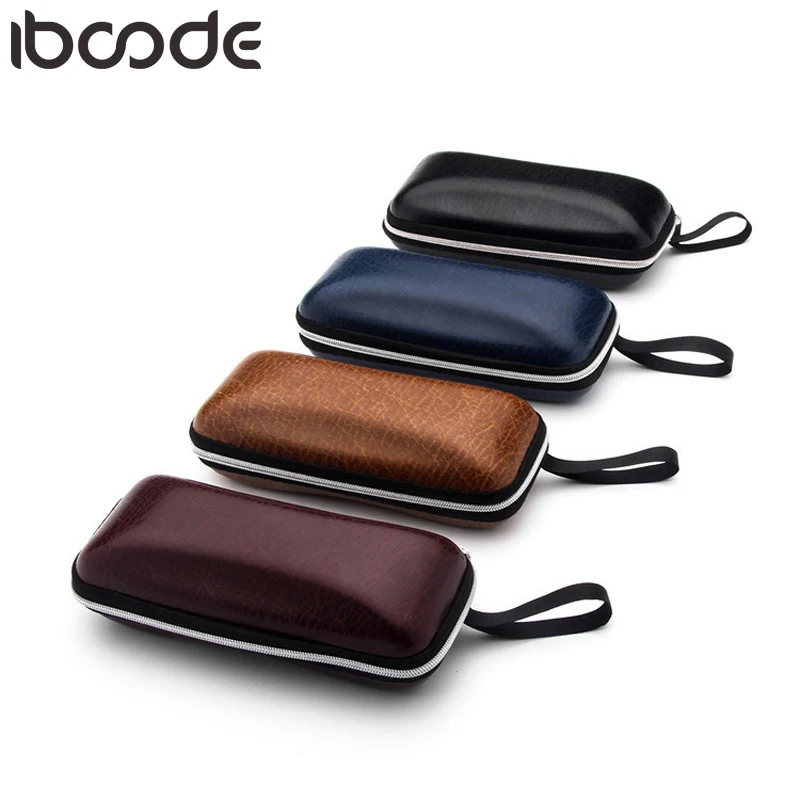 

iboode Portable Sunglasses Case Women Men Glasses Box With Zipper Eyeglasses Cases Shell Protector Leather Spectacle Case Hard
