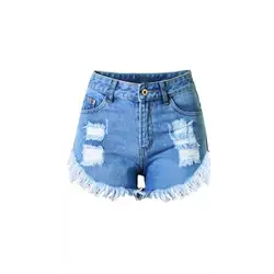 Летние Асимметричные кисточкой отверстие джинсовые шорты для женщин Карманы мини шорты для синие джинсовые шорты