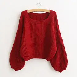 Свитер Корейская версия Для женщин основная пуховка рукавами свитер женский Повседневное свободные толстые короткие зимний свитер Для