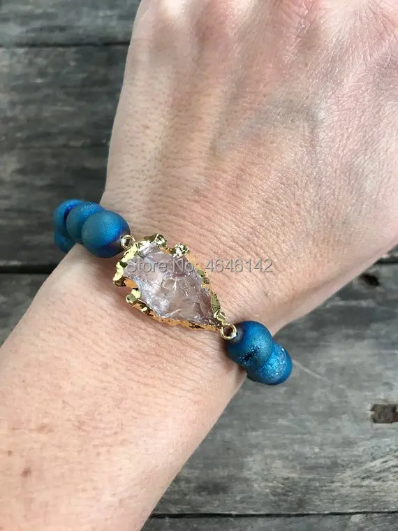 Boho шикарный Druzy Agates камень кварца кристалл стрела соединитель стрейч браслет