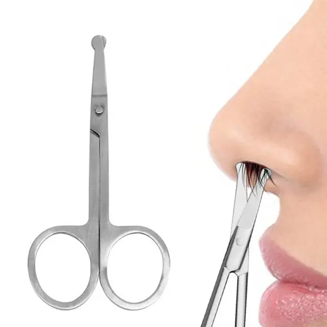 Nasal Hair Scissors Rounded Curved Safety Stainless Steel Portable