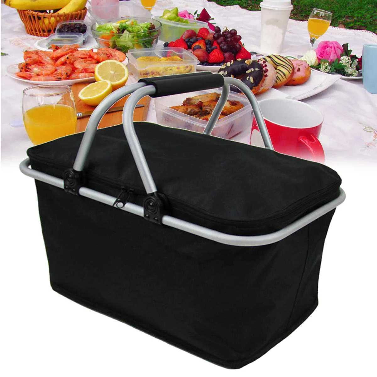 

30L Folding Picnic Lunch Bag Insulated Bag Picnic Basket Camping Hiking Cooler Hamper Portable Storage Basket Outdoor Picnic Box