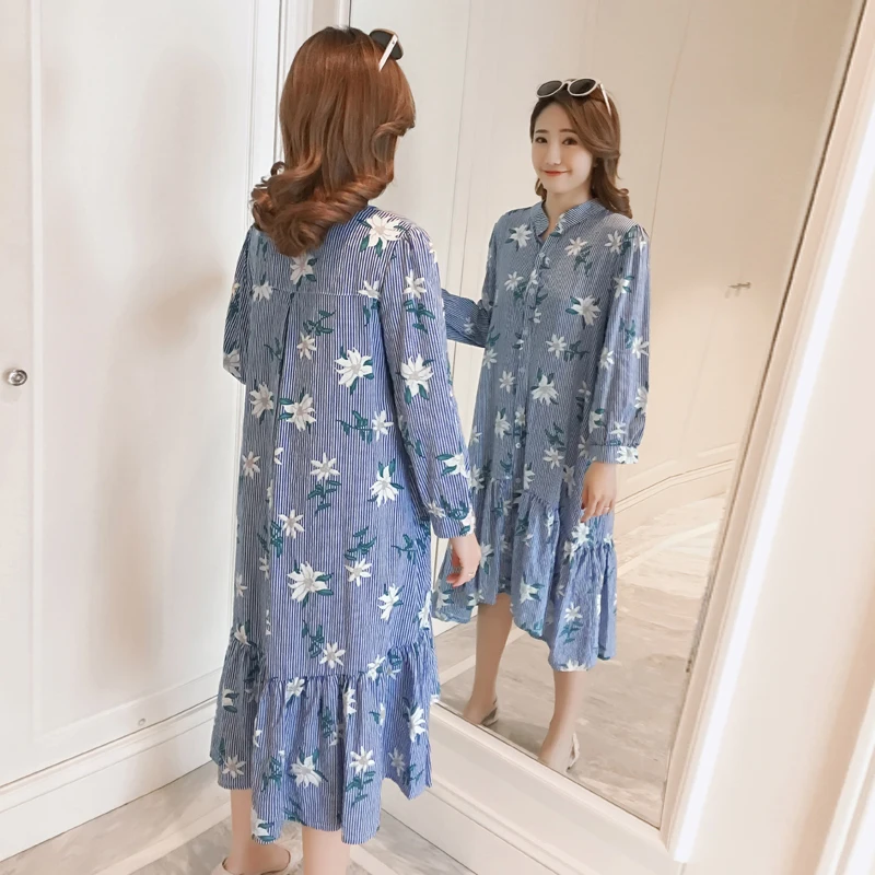 

2019 spring new maternity stripe printed three quarter sleeve lactation dress postpartum women breastfeeding floral dress sweet